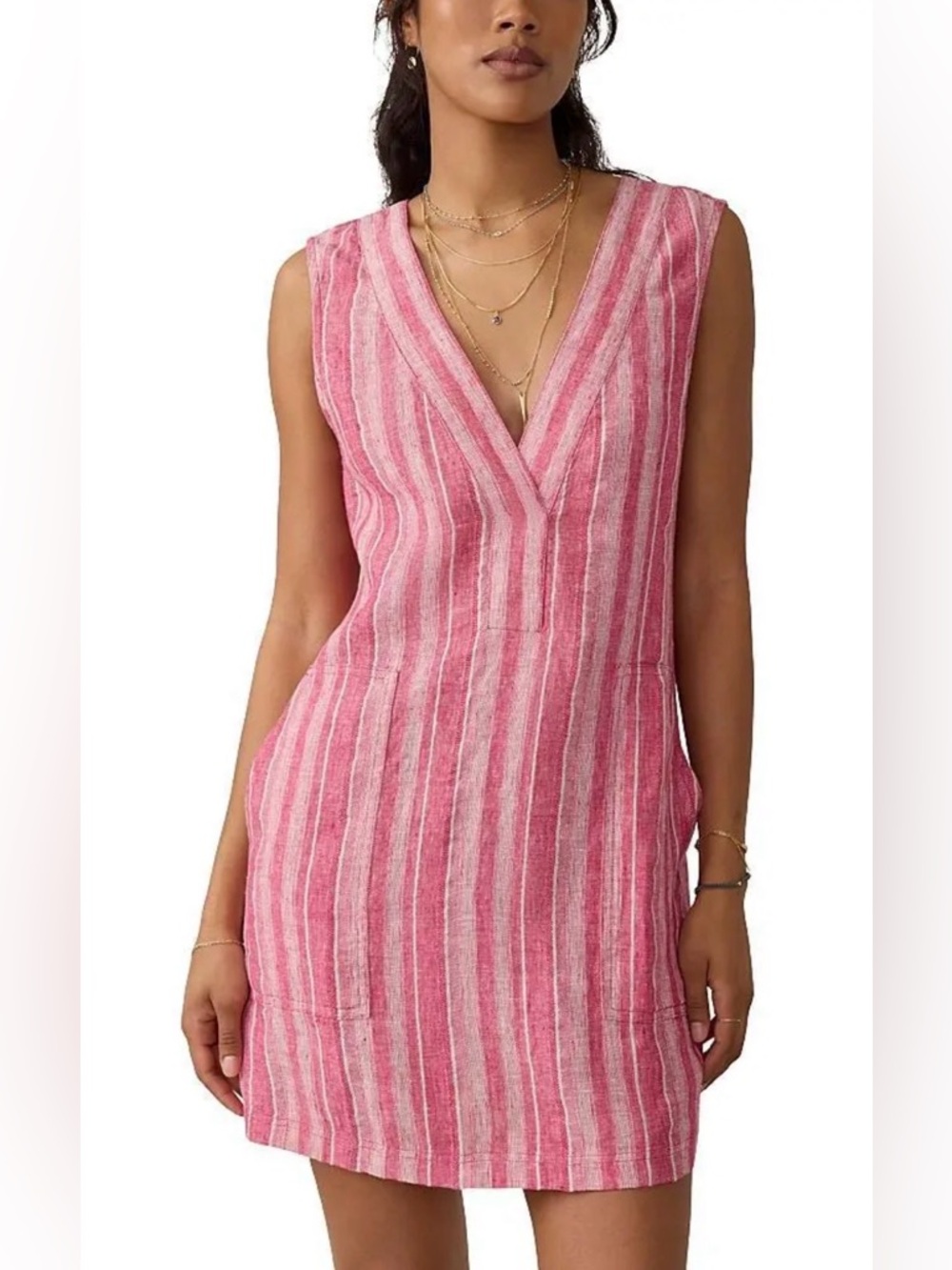 Faherty Azure Mini Dress NWT Granita Stripe Linen Blend M